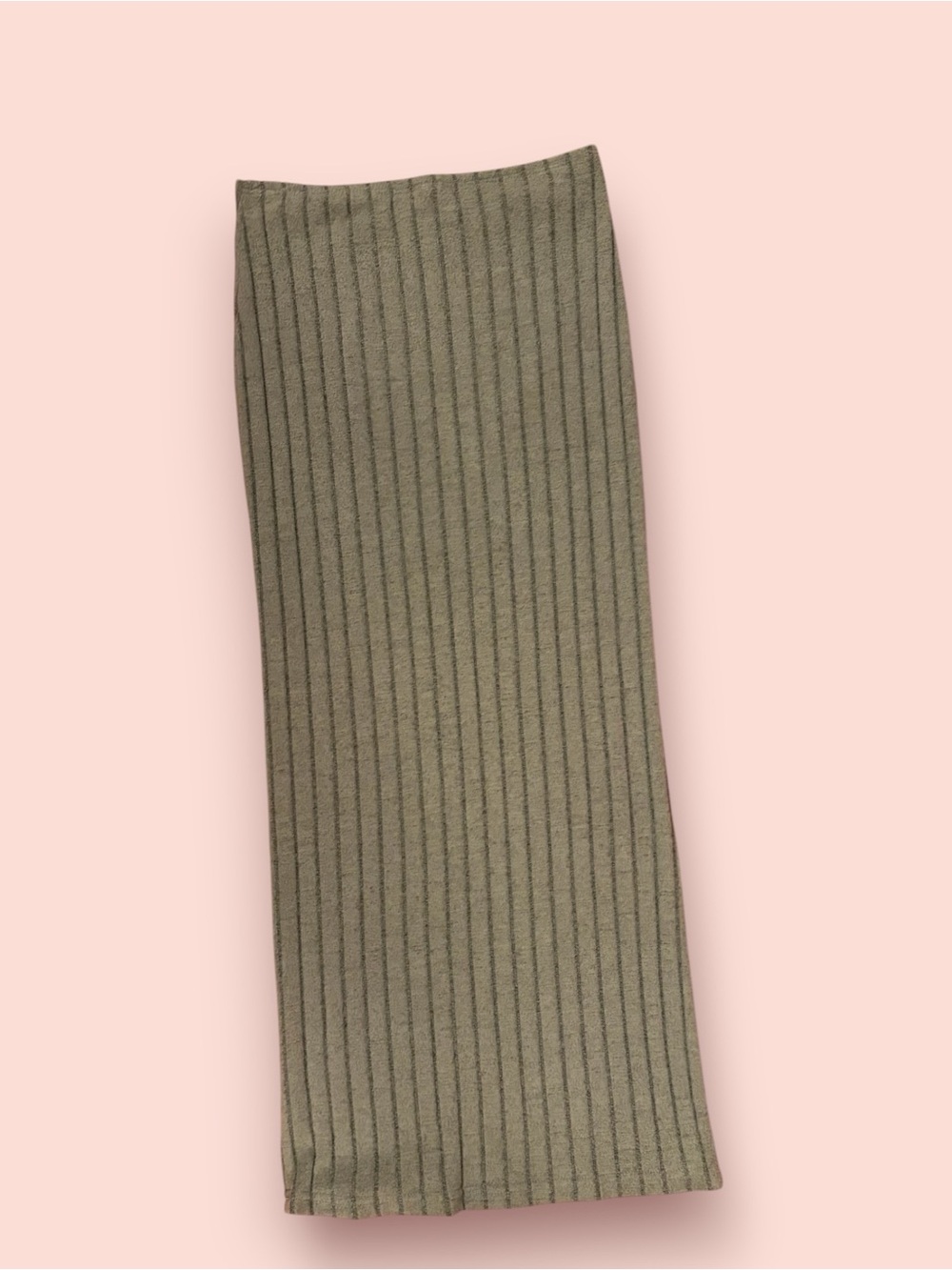 Super Soft Fuzzy Ribbed Knit Midi Skirt in Olive Green